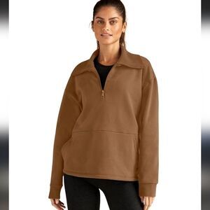 Beyond Yoga Estilo Half Zip Trek Pullover XL tan brown camel